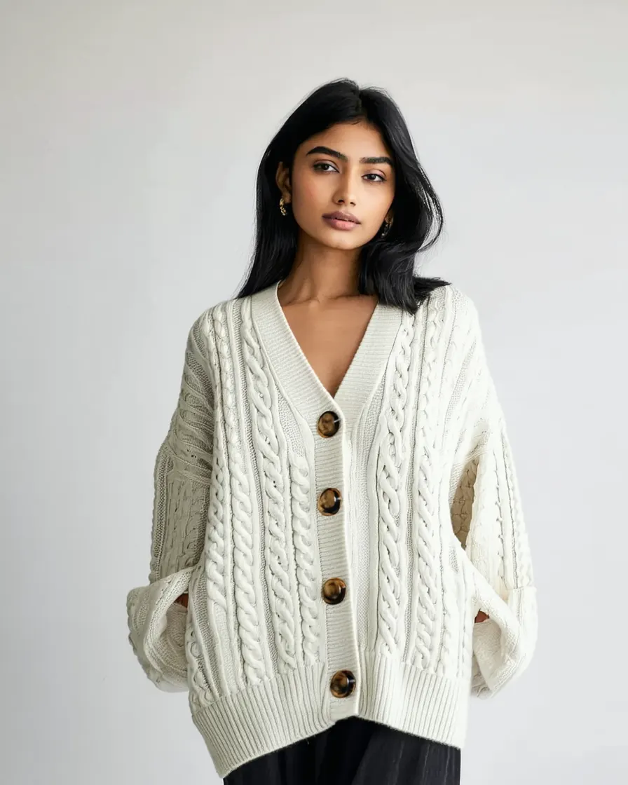 Cable-Knit Cardigan in Cream