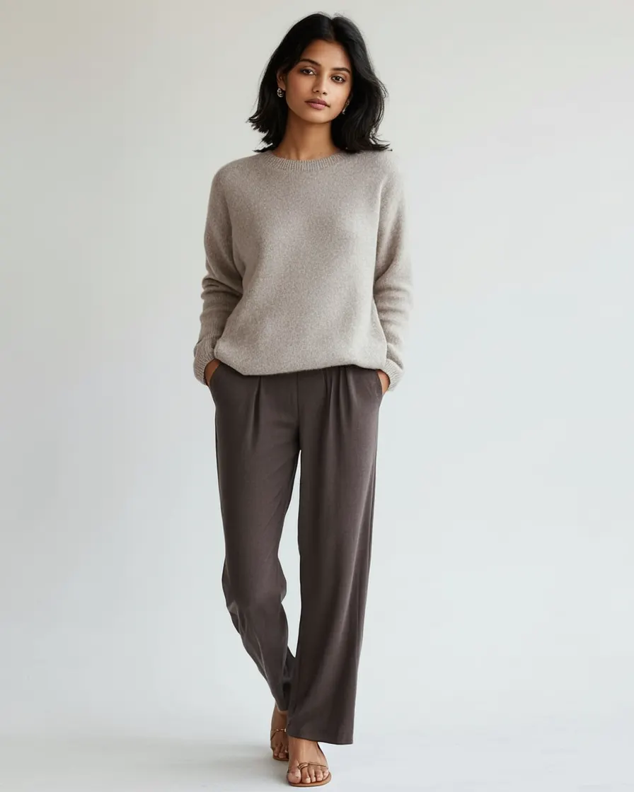 Cashmere-Blend Crew in Oat