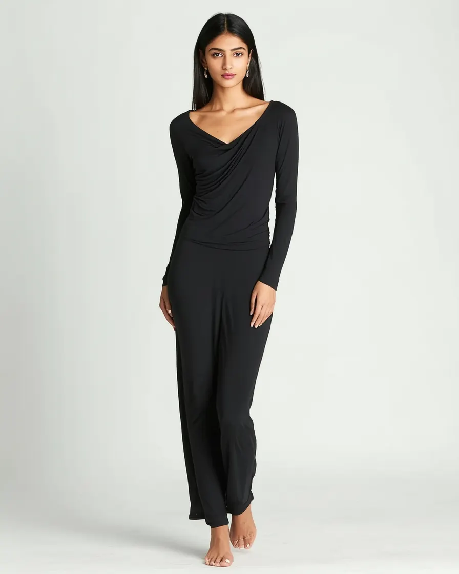 Draped Jersey Top in Black
