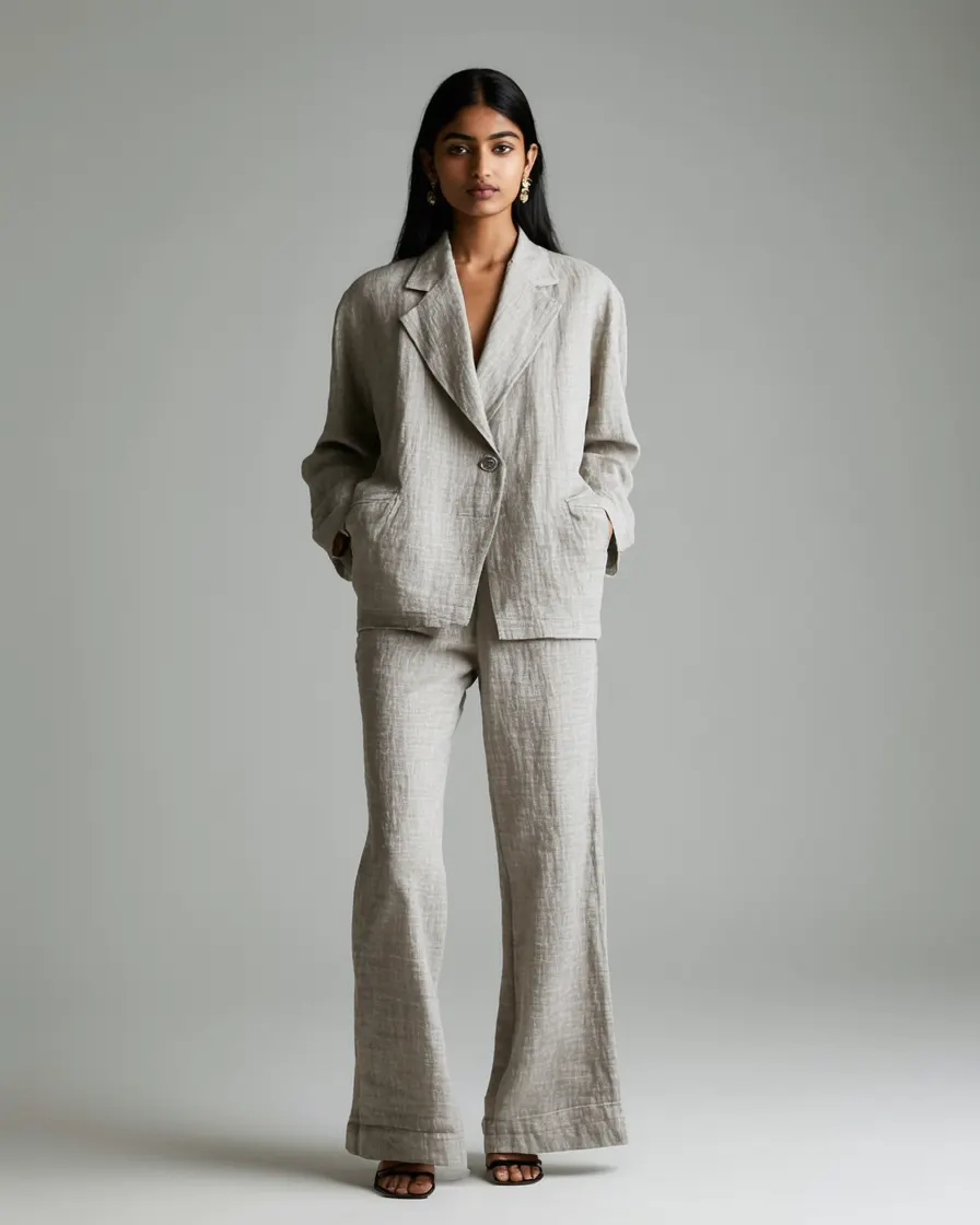 Linen Blazer Suit in Stone