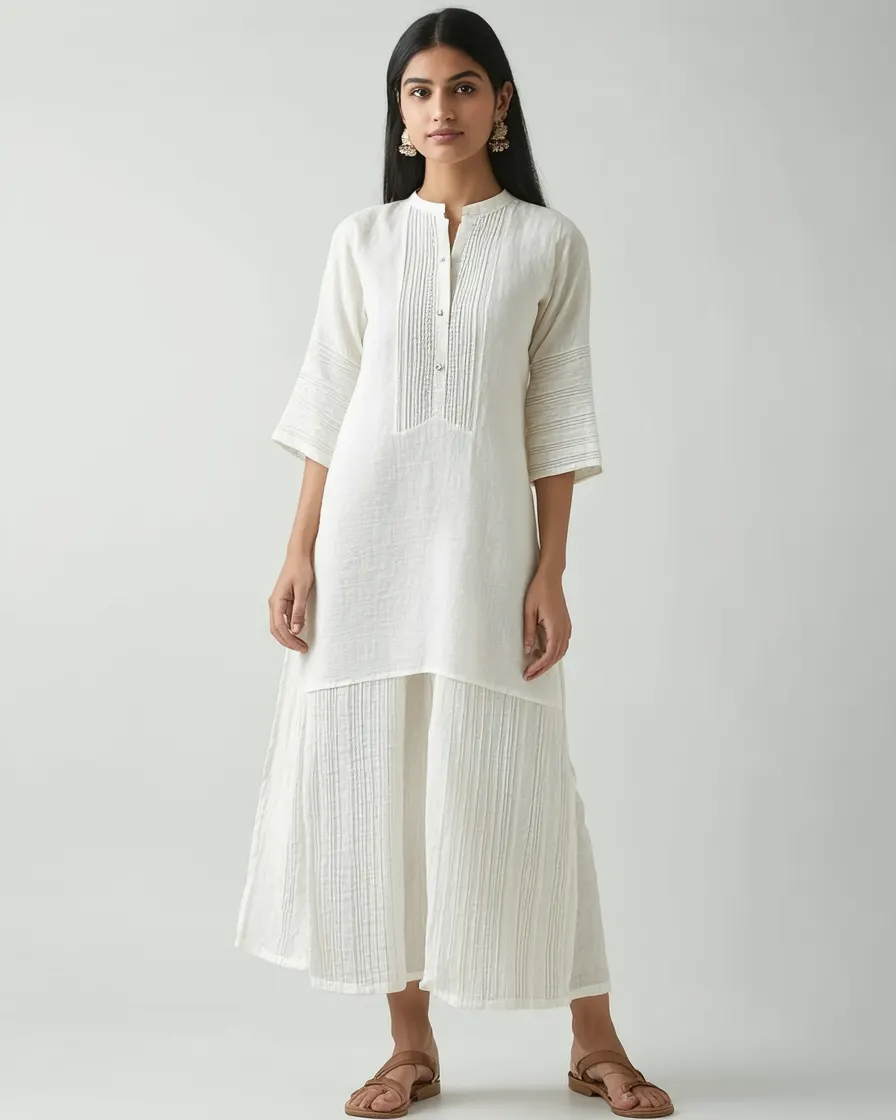 Pintuck Cotton Blouse in Ivory