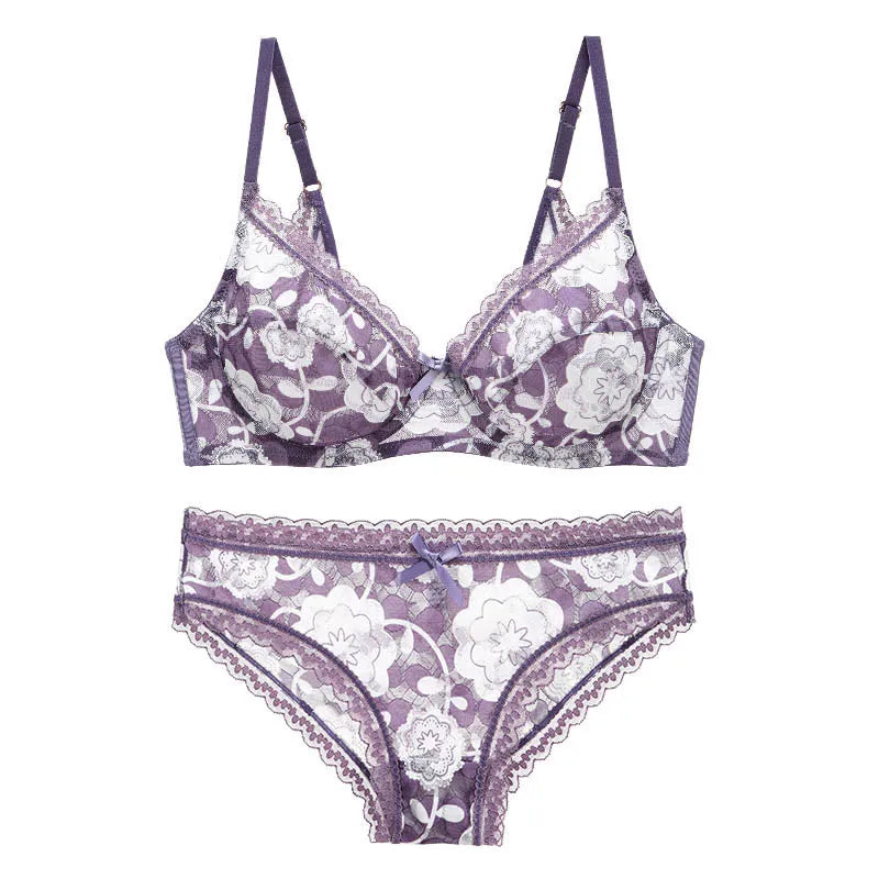 SLATIOM Bra Sets Seamless Embroidery Erotic Women Lingerie Panty Plus Size  Transparent Female AB Cup Underwear (Color : Gray Purple, Size : 34A) :  : Clothing, Shoes & Accessories